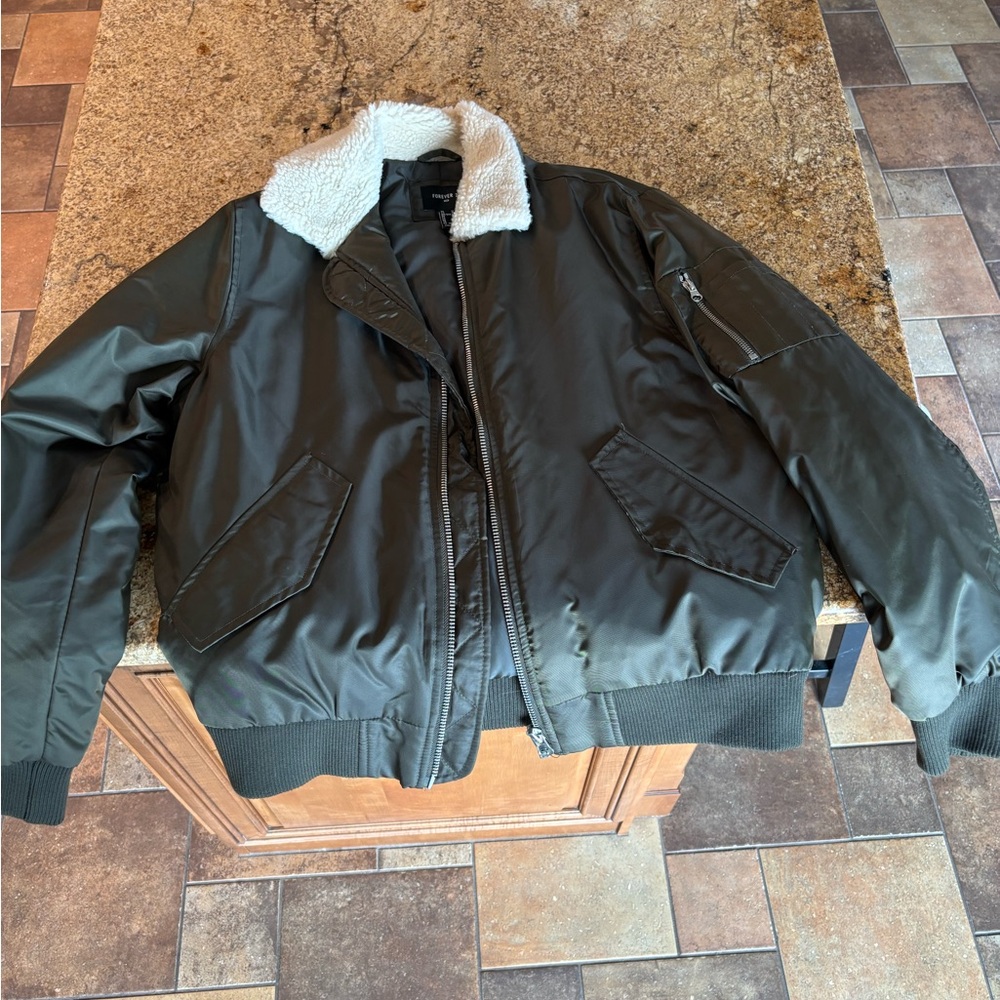 Forever 21 Black Bomber Jacket Varsity Style